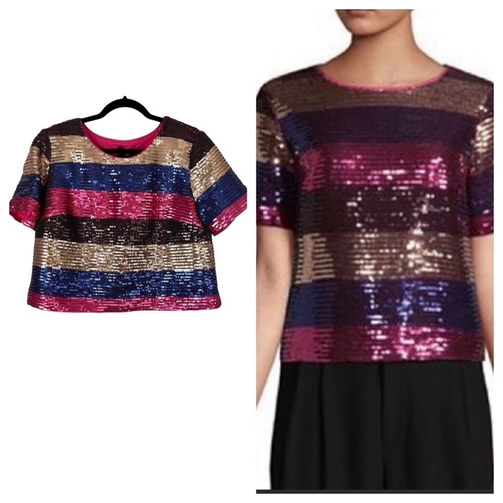 TRACEE Ellis Ross Sequin Semi Crop Short Sleeve Top